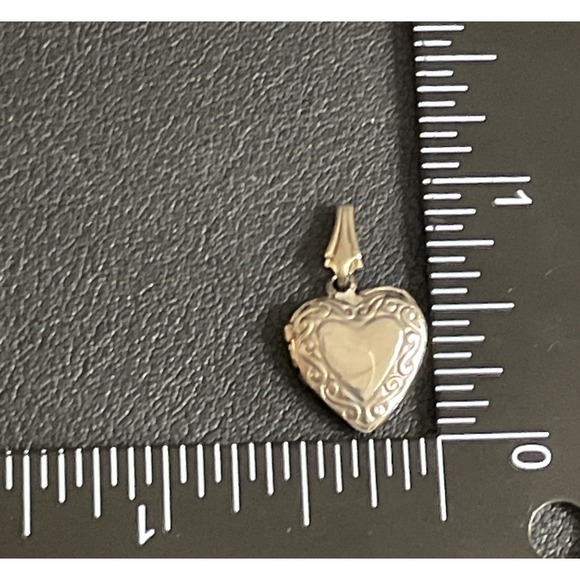 Vintage Tiny Locket Charm Pendant Silver Tone Engraved Jewelry Mini Valentines - Picture 7 of 8